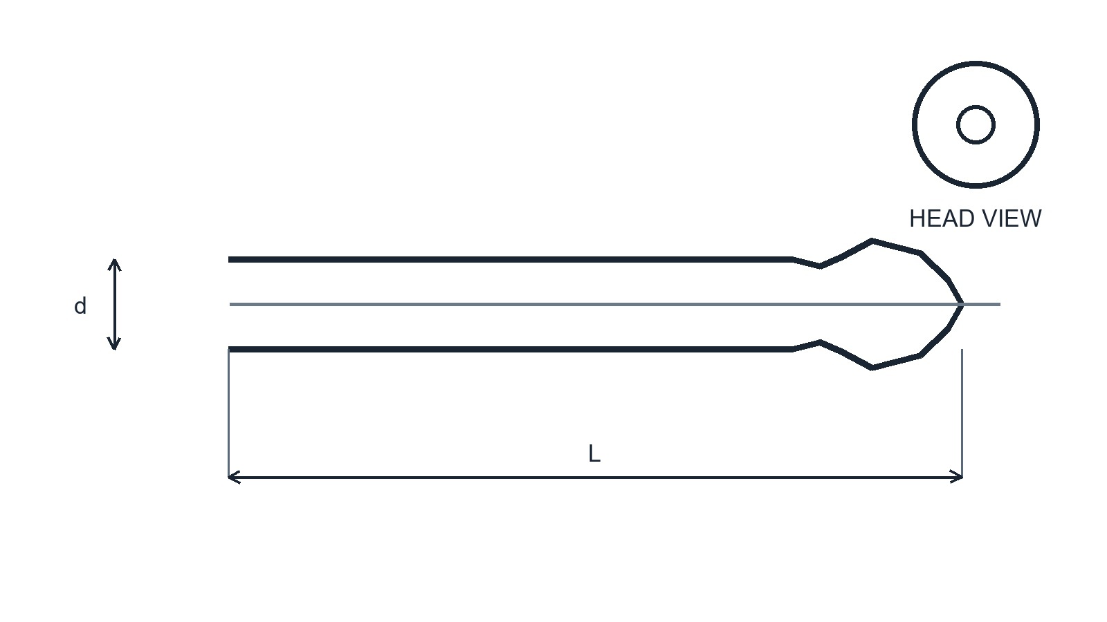 IFI 158 Bulbing Structural Blind Rivets technical drawing: IFI-158 covers bulbing structural blind rivets. Setting forms a large blind-side bulb while the mandrel remains captured. Drawing marks body diameter and length.
